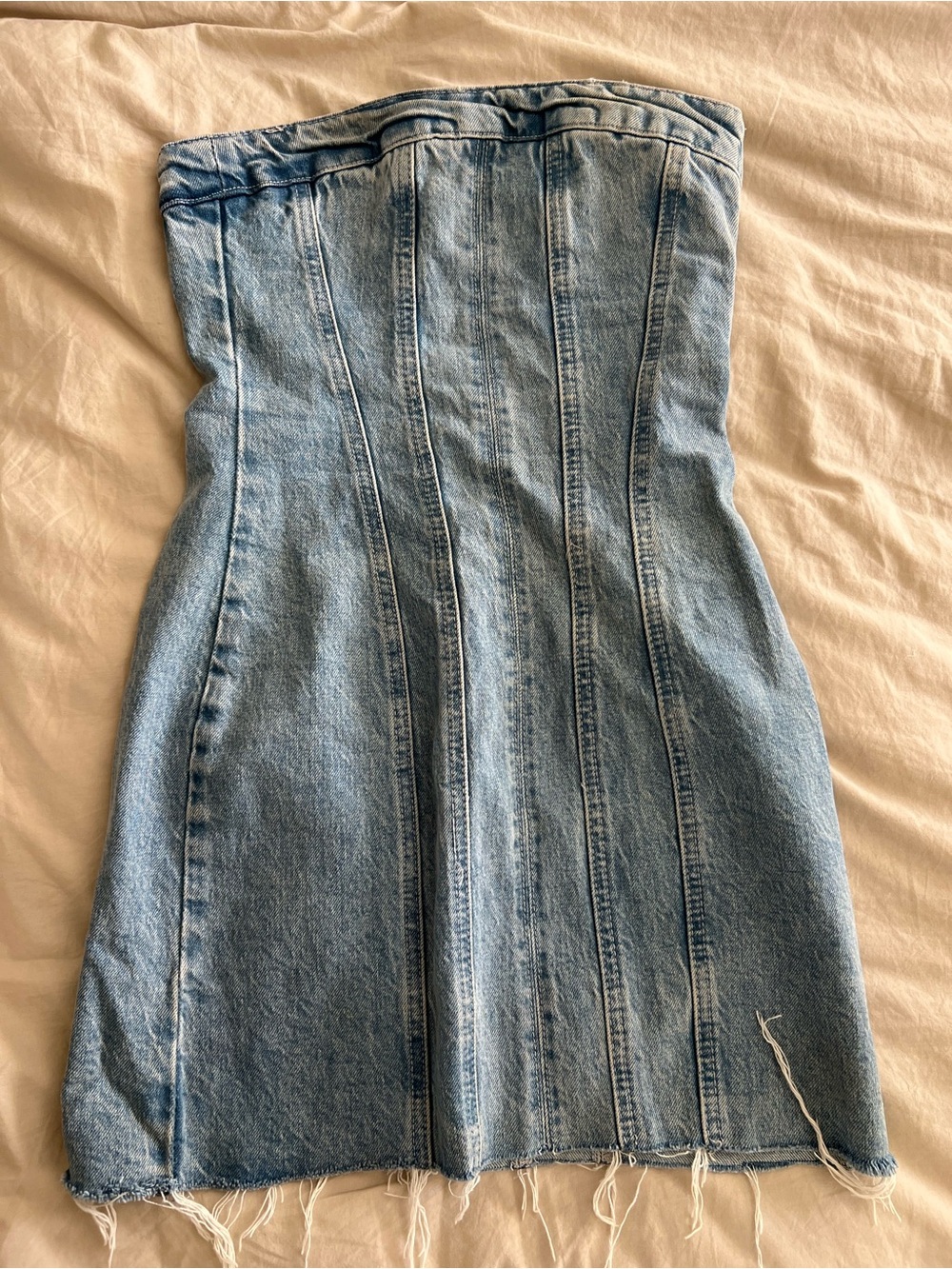 Zara Light Blue Denim Strapless Corset Dress
